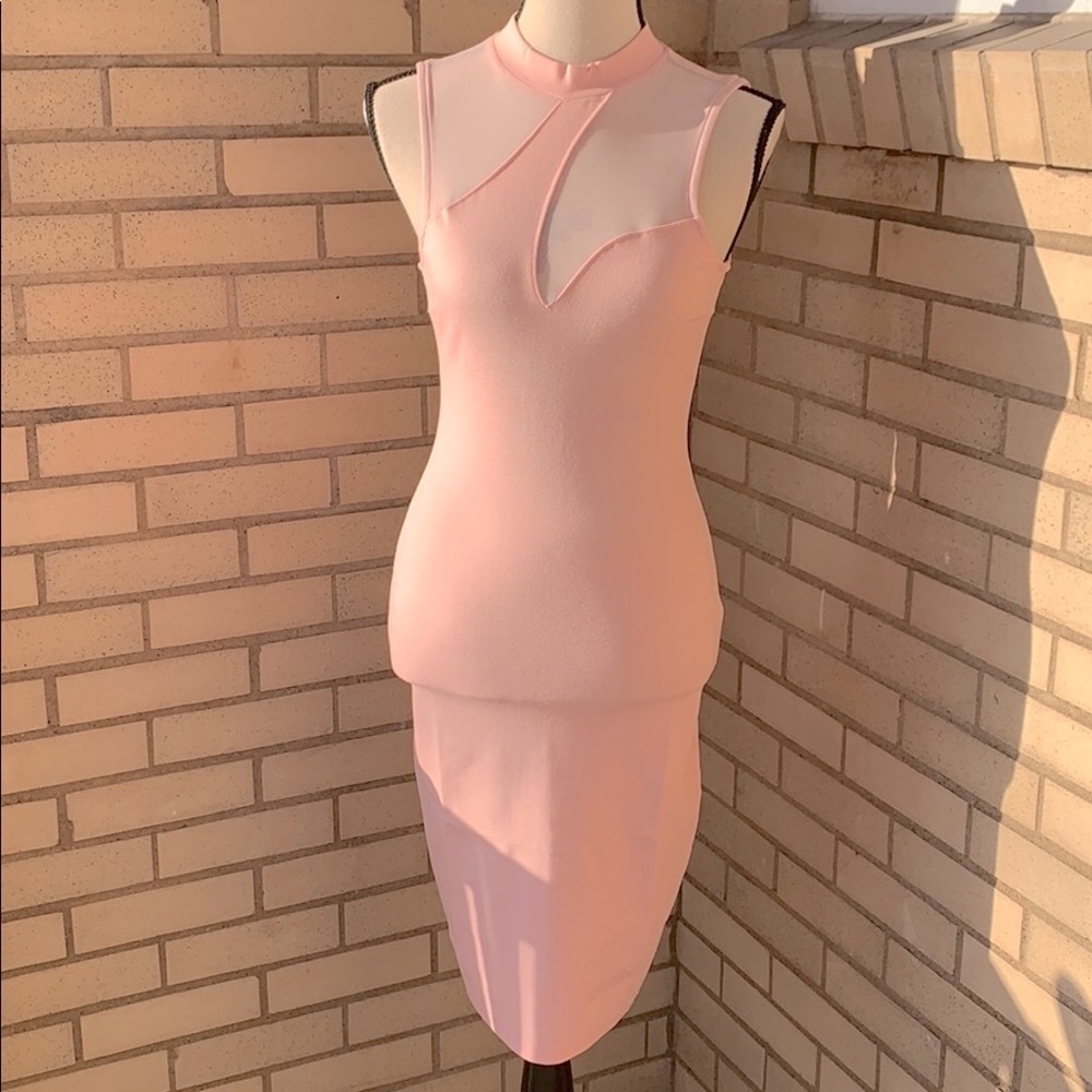 ❌DONATED❌Blush Pink High Neckline Mesh Cutout Midi Dress - Picture 3 of 9